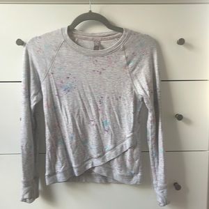 Athleta long sleeve sweatshirt paint splatter with cross over detail